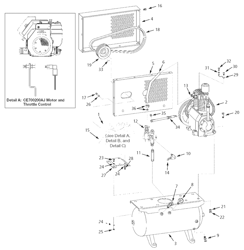 Air-Compressor Parts Diagram and Parts List for CE700200AJ  Campbell Hausfeld Compressor